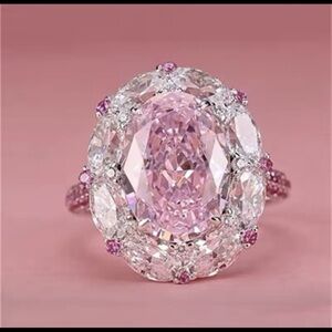 Brilliant finish oval amethyst 6.2CT silver ring with swarovski elements
